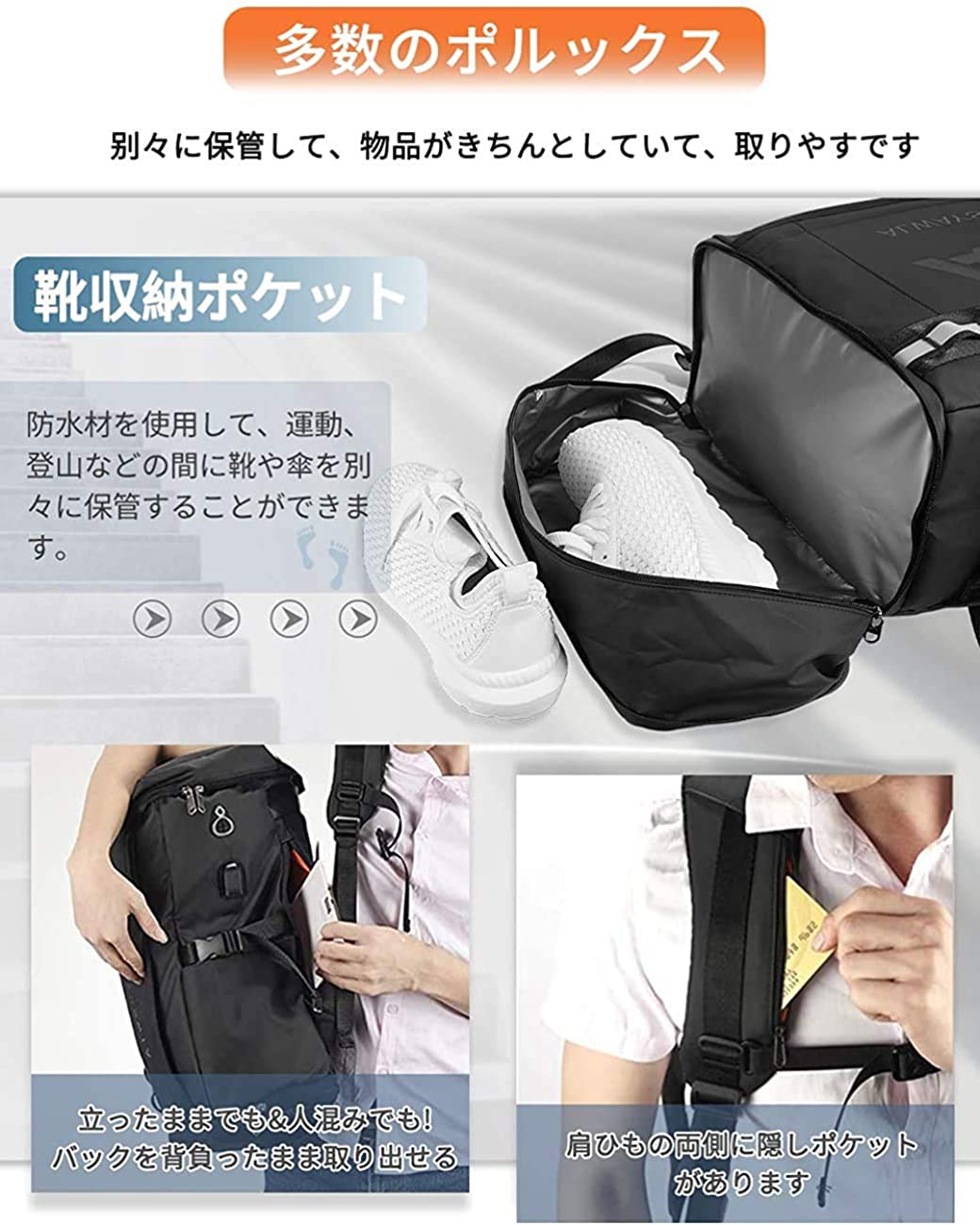 <transcy>AISFA backpack large capacity waterproof fabric with USB charging port Unisex</transcy>